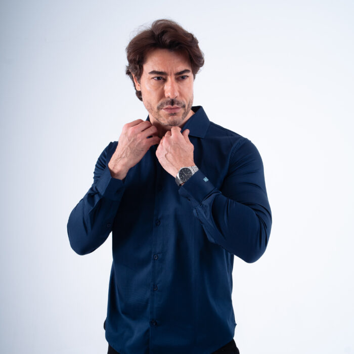 CAMISA MANGA LONGA COTTON AZUL MARINHO