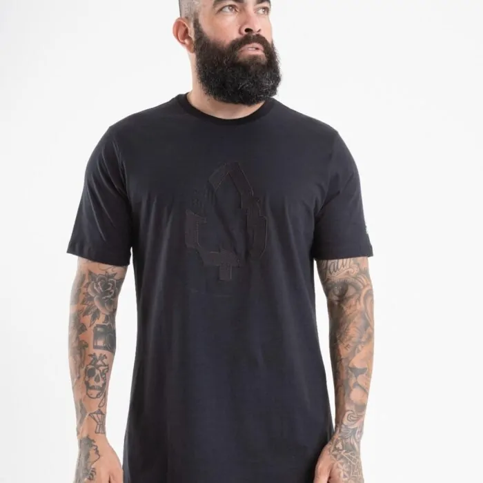 CAMISETA LONG PRETA APPLIQUÉ