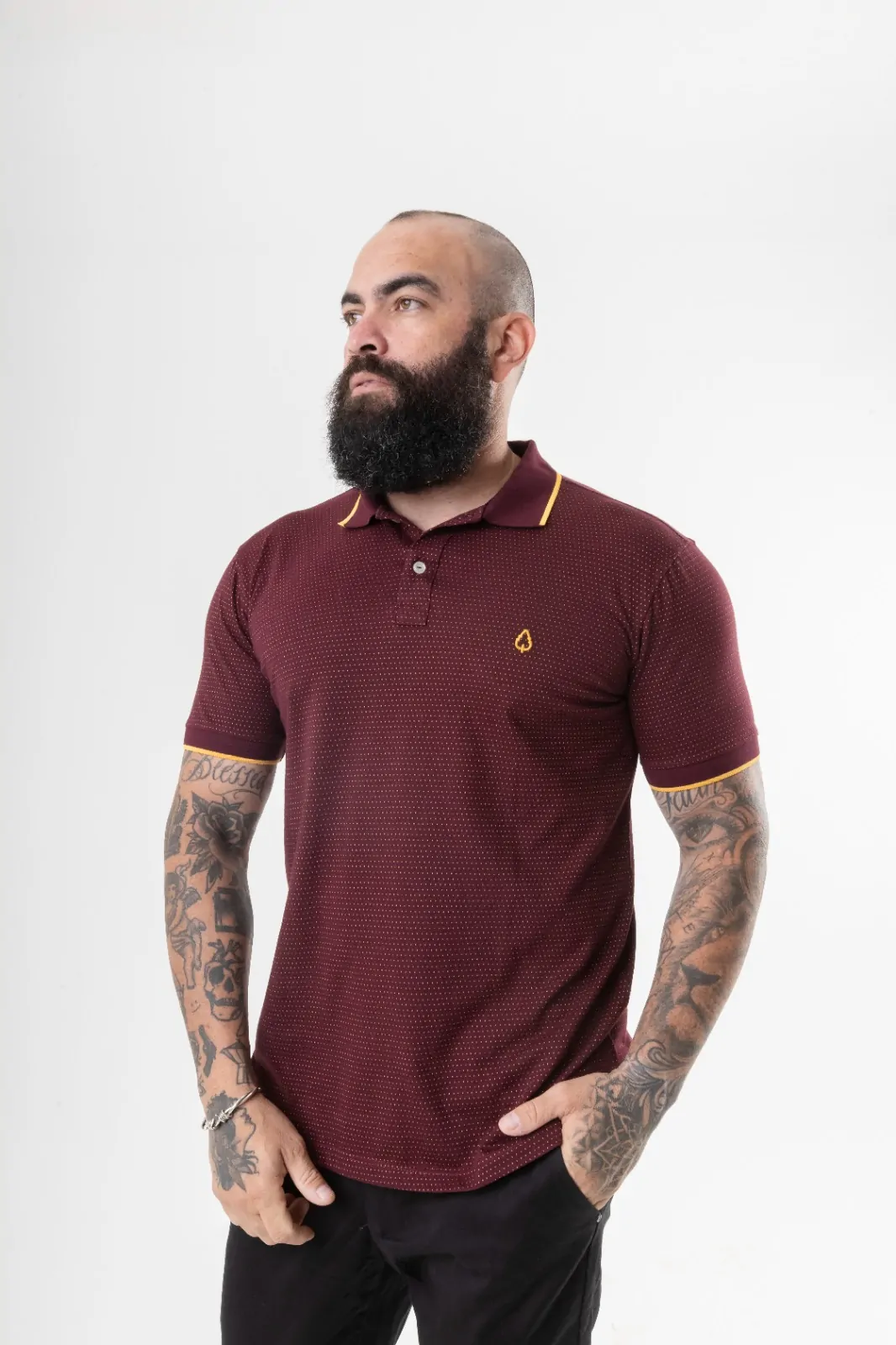 GOLA POLO PONTILHADO MARSALA BORDO - Imagem 2