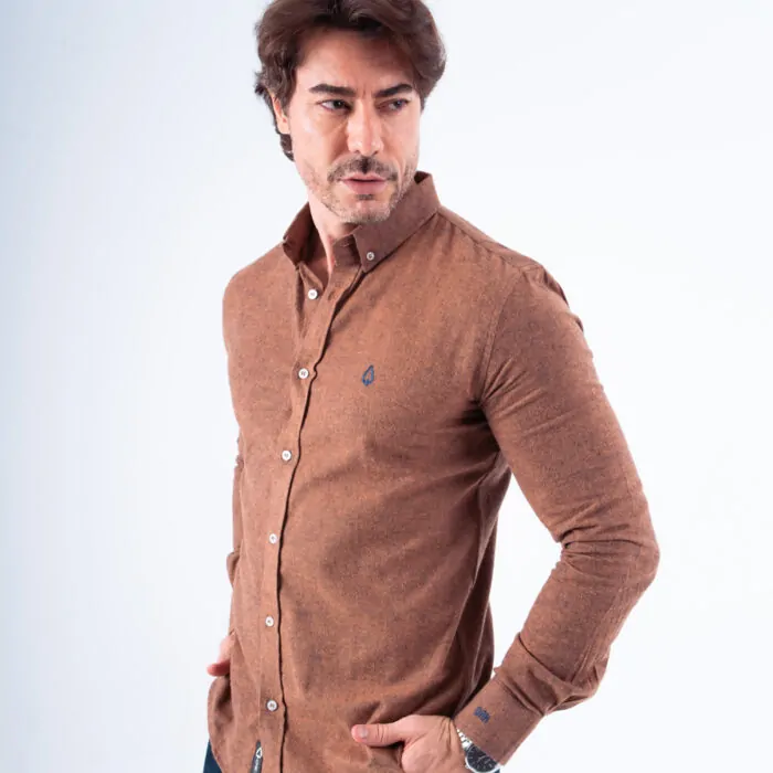CAMISA MANGA LONGA FLANELADA BLURRY MARROM COM AZUL