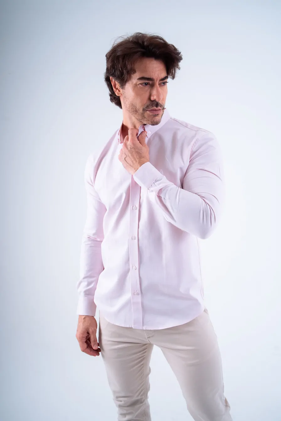 CAMISA MANGA LONGA OXFORD ROSA CLARO - Imagem 5