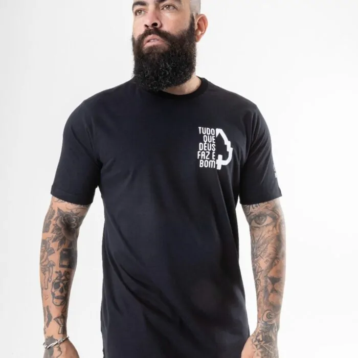 CAMISETA LONG BEST SELLER PRETA FRASE