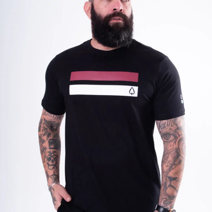 CAMISETA ESTAMPADA LONG BEST SELLER PRETA COM FAIXAS