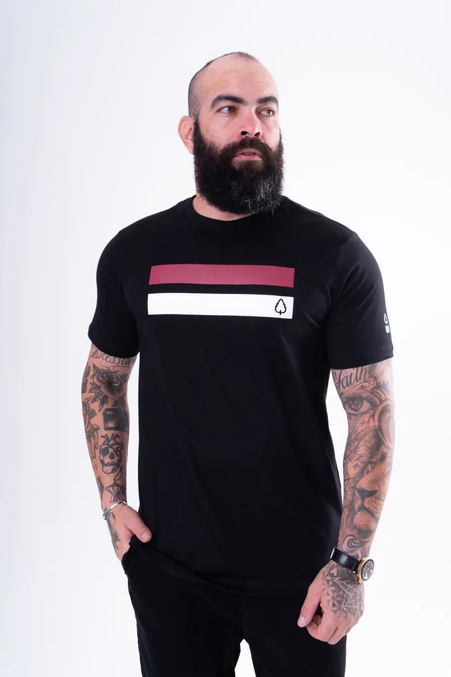 CAMISETA ESTAMPADA LONG BEST SELLER PRETA COM FAIXAS